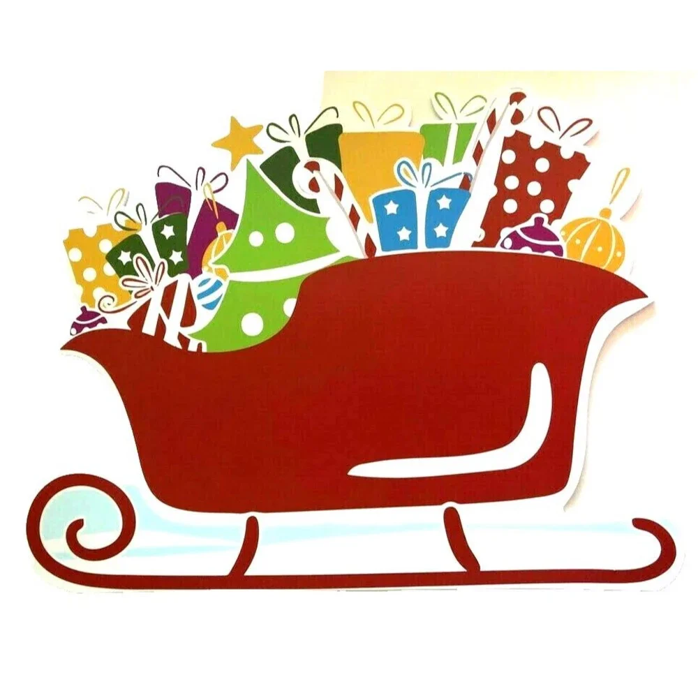 Christmas Santa Sleigh Sled Red Placemats Set of 4 Vinyl Foam Back Kids Table